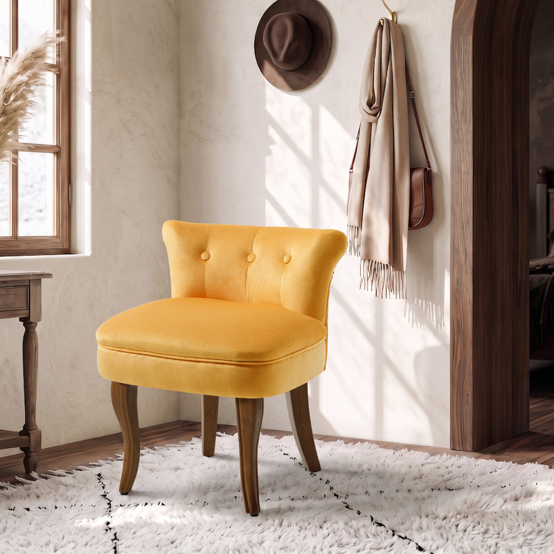 Tabouret d'appoint rembourré avec pieds en bois massif, Jaune