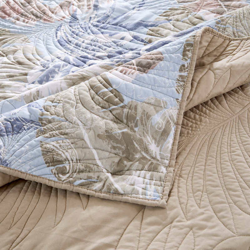 Mist Blue and Khaki Reversible Microfiber Full Quilt Set