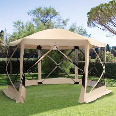 Outsunny 12' X 12' Hexagon Screen House, Pop Up Tent Portable Gazebo Canopy Shelter With Mesh Netting Walls, Carry Bag And Shaded Interior, Beige