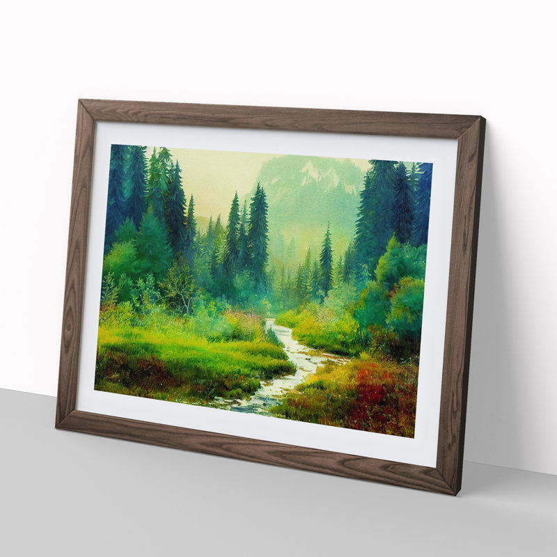 Summer Forest Watercolour Vol.2 - Single Picture Frame Painting, 34cm H x 46cm W x 2cm D, Walnut Framed