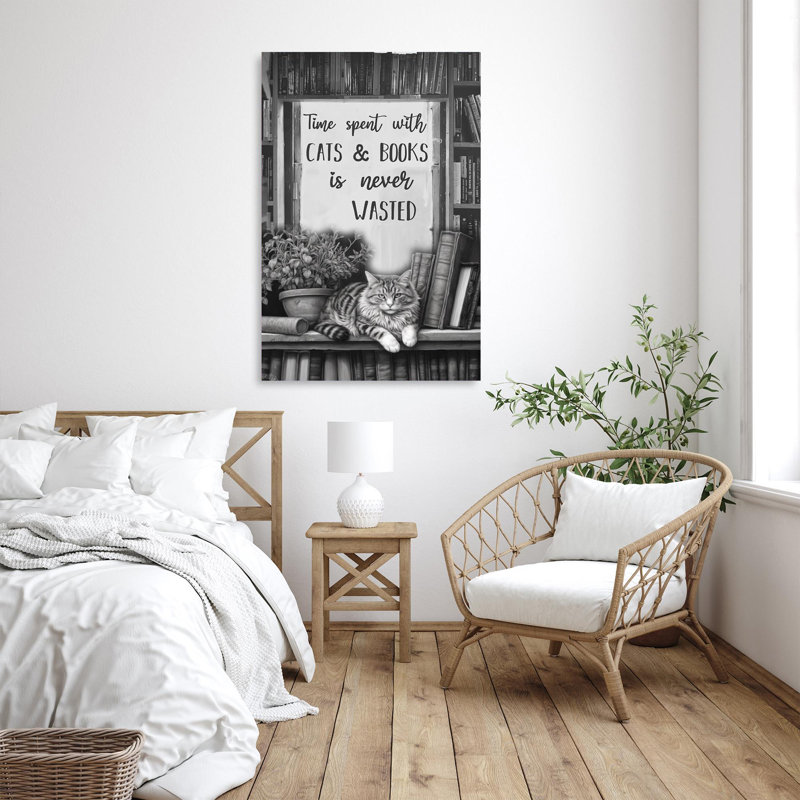 Temps passé avec des chats et des livres sur toile, impression, H 36 po x l 24 po x P 1,25 po