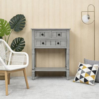 Table de canapé étroite avec 3 tiroirs - Console de salon avec rangement