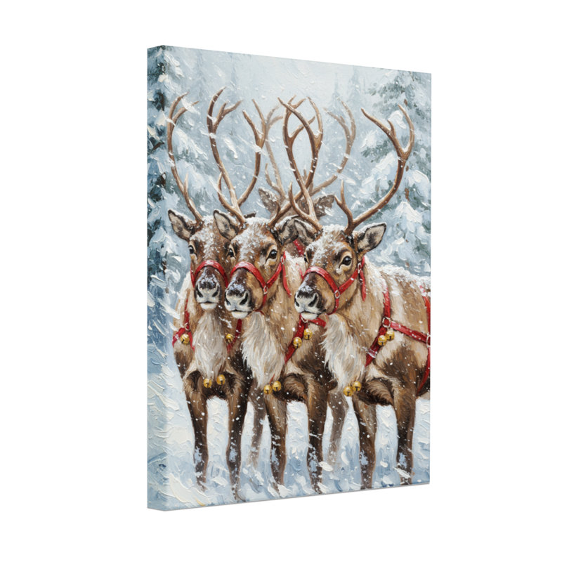 Renne de Noël debout dans une forêt enneigée, ensemble de 3 impressions sur toile, H 24 po x l 16 po