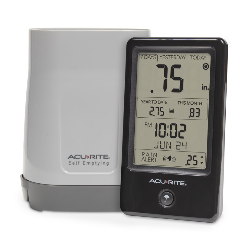 Wireless Black and Gray Digital Rain Gauge with Indoor Display