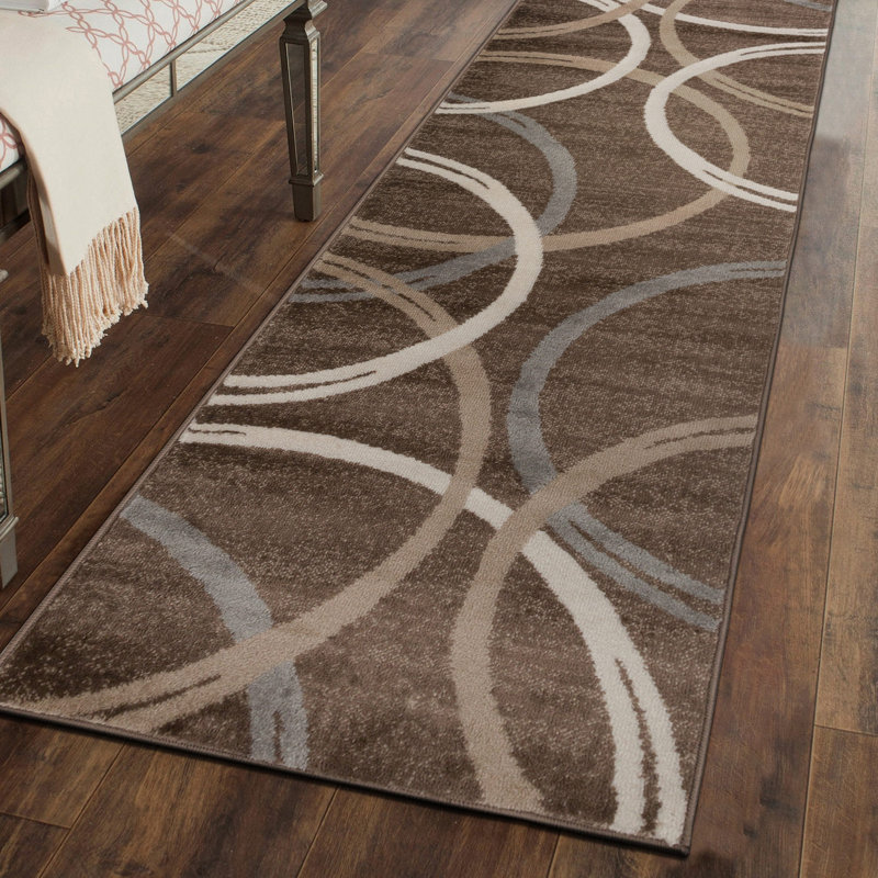 Tapis à motif géométrique Arnaldur, Brun, Tapis de couloir 2 pi x 10 pi