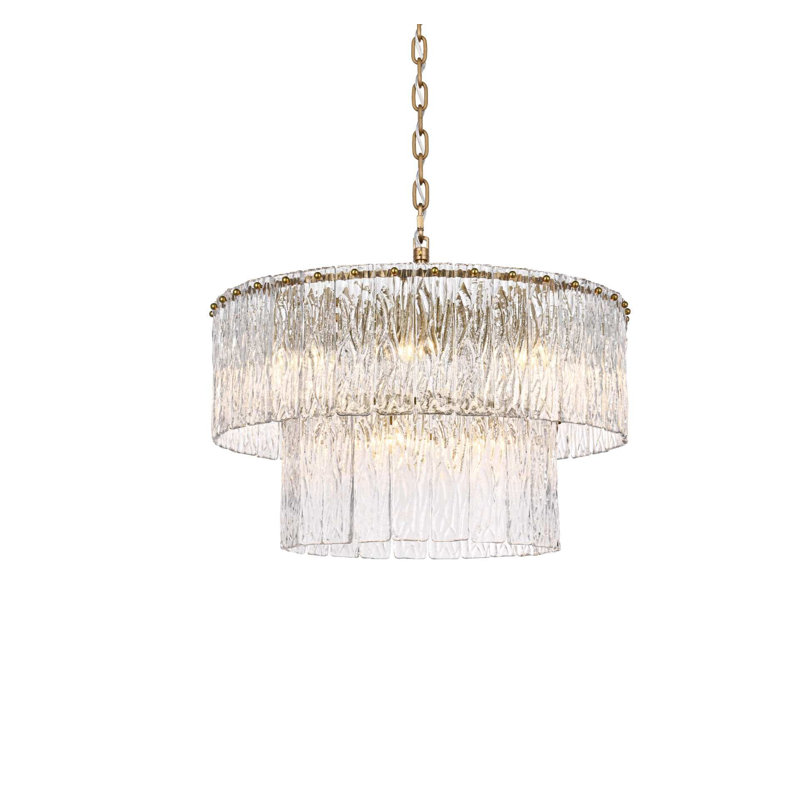 Lustre en verre 24 pouces Intisar, H 14 po x l 24 po x P 24 po, Or satiné, 12 lumières