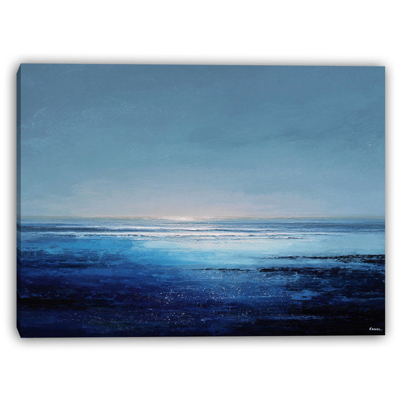 «Tranquil Blue Horizon», art abstrait sur toile tendue, H 30 po x l 40 po