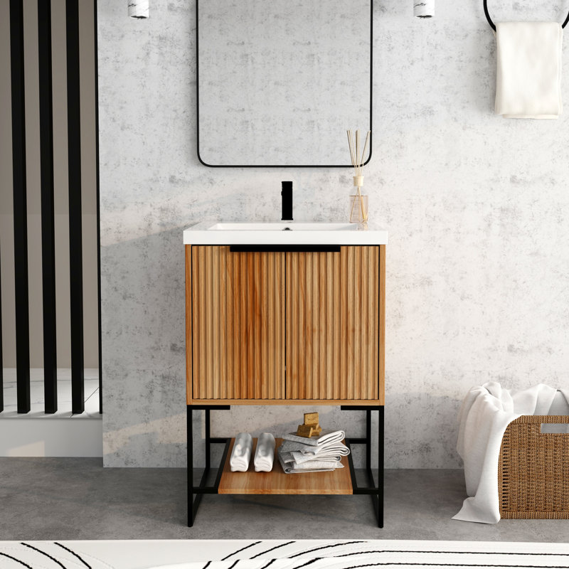 23.63'' Single Bathroom Vanity with Resin Top, Maple