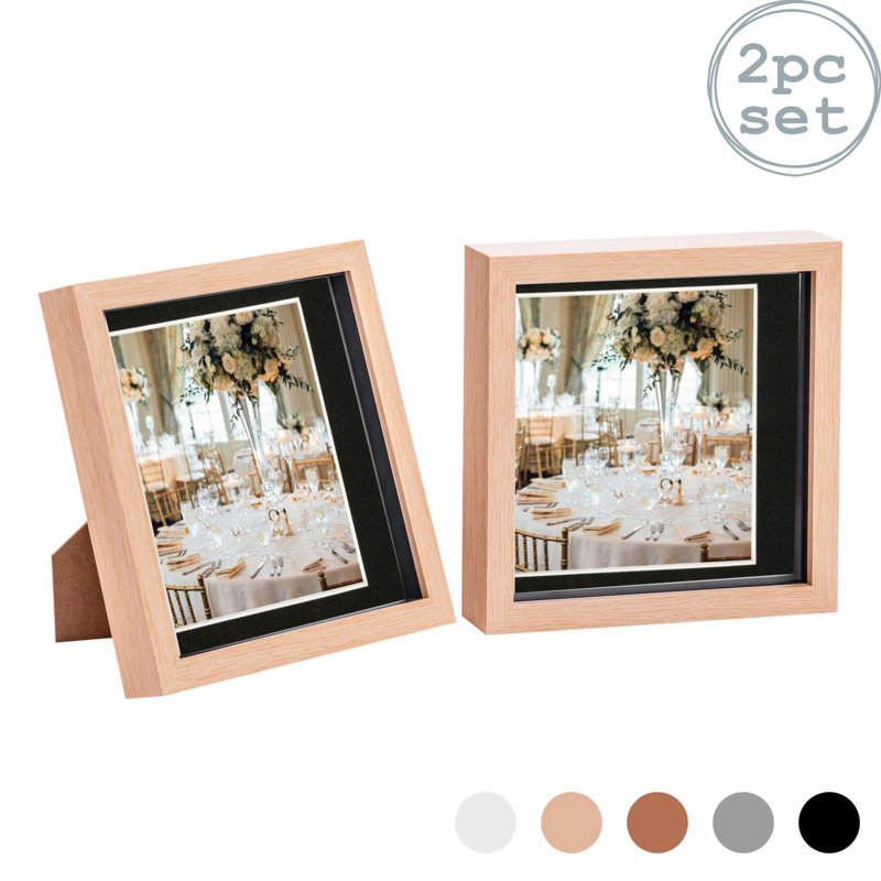 Nicola Spring - 3D Box Photo Frames, 22.5cm H x 22.5cm W x 3.5cm D, Light Wood/Black