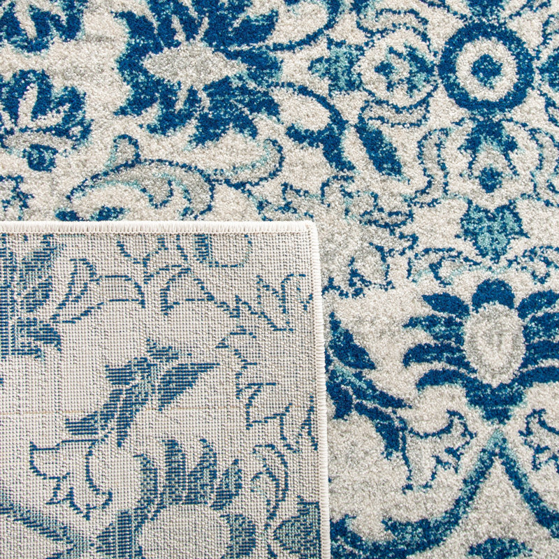 Alessia Floral Ivory/Blue Area Rug, Square 6'7"