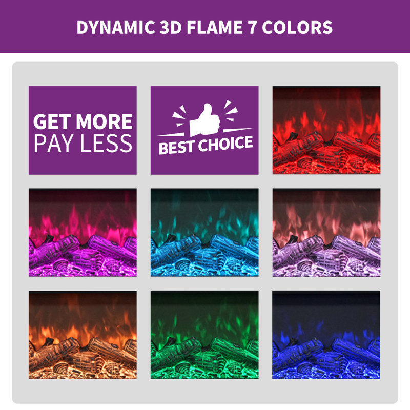 Symple Stuff 47" W Electric Fireplace 2 Drawer Remote Control Five Flame Brightness, Brown