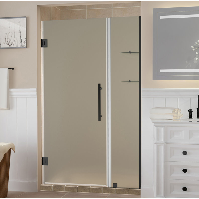 Belmore GS 53" x 72" Hinged Frameless Frosted Shower Door, Frosted, Matte Black