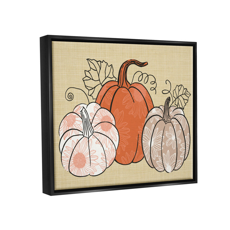 «Autumnal Pumpkins Sunflower» par Abi Hall - peinture sur toile à cadre flottant, H 17 po x l 21 po x P 1,7 po
