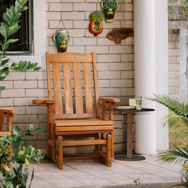 32 po Chaise de patio en bois massif avec porte-gobelet, Bois jaune moyen