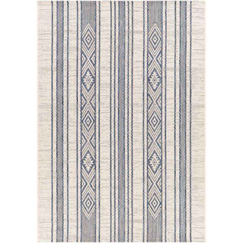 Tapis intérieur / extérieur bleu marine / blanc Morwen, Rectangle 2 pi x 2 pi 11 po