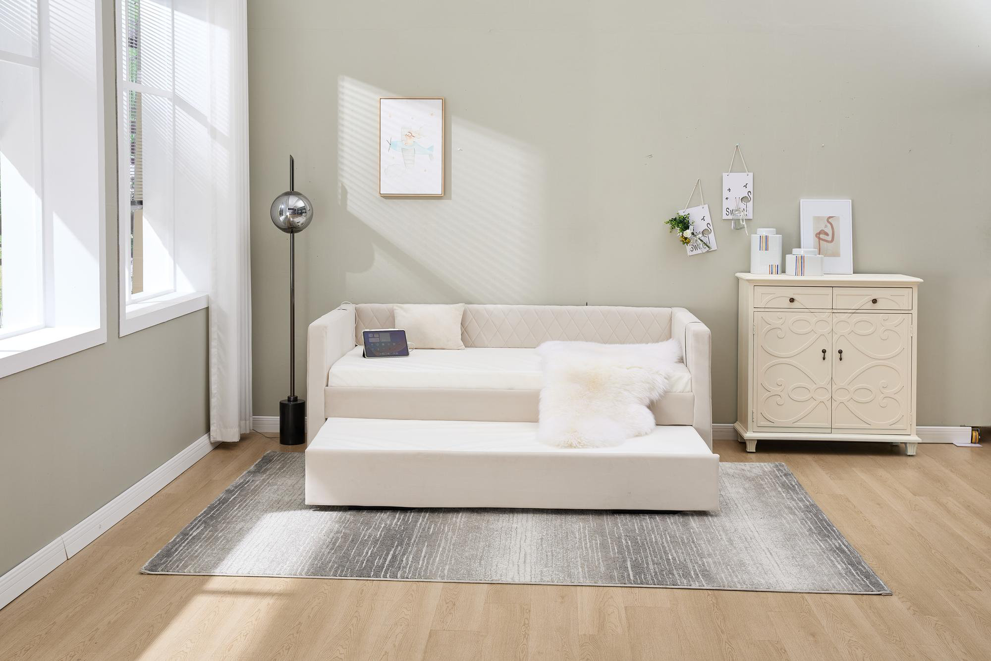mobai Velvet sofa bed, modern diamond-shaped grid pull-out design | Wayfair