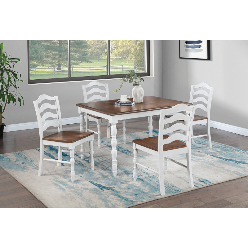 5-Piece Ranch Style Dining Set With Oak Top Table & Ladder Back Chairs, Perfect For Cozy And Inviting Meals