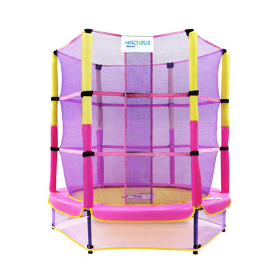Machrus Bounce Galaxy 60 Inch Indoor Trampoline with Safety Net Enclosure, Spring-free Enclosed Mini Trampoline for Toddlers, & Kids with Bonus Stuffed Toy and Keychain