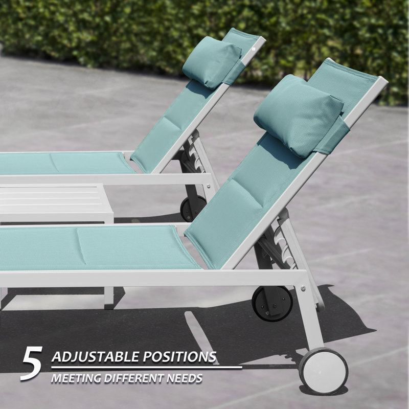 Chaise longue d'extérieur en métal avec table Silken, Bleu lac