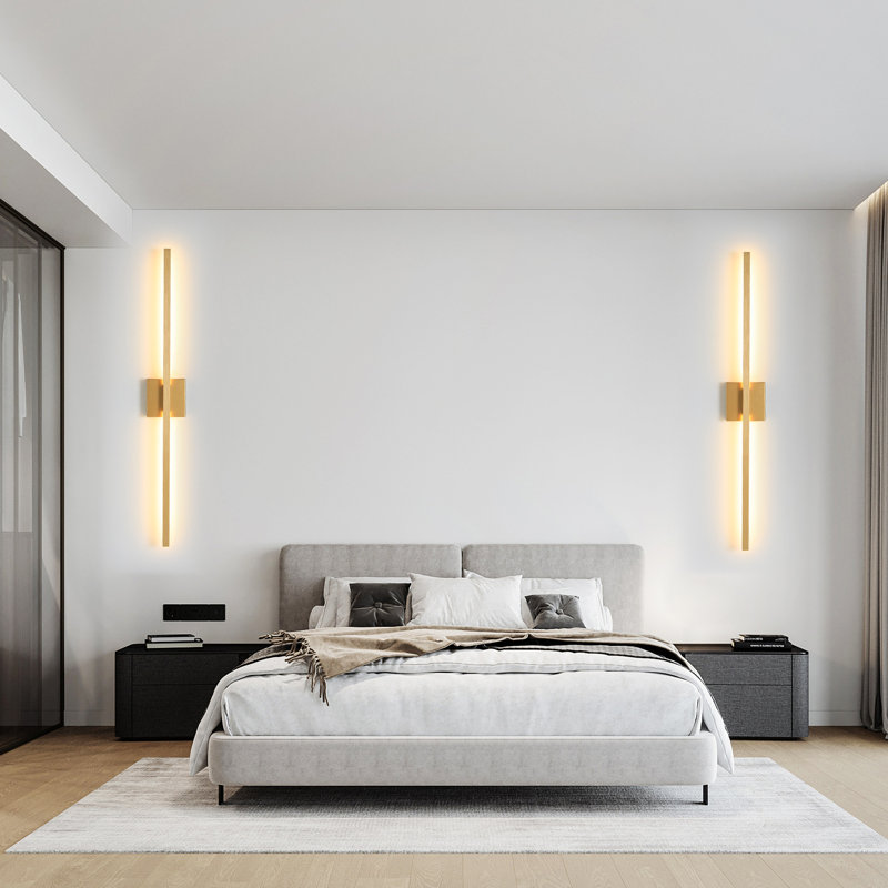 Haamed LED Flush Mounted Sconce Hardwired, Gold, 35.6" H x 4.7" W x 2.9" D