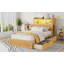 Lit plateforme avec tiroirs, lit en bois avec tête de lit et armoire de rangement escamotable, lit en bois avec lumière et douille-935908703-935908688