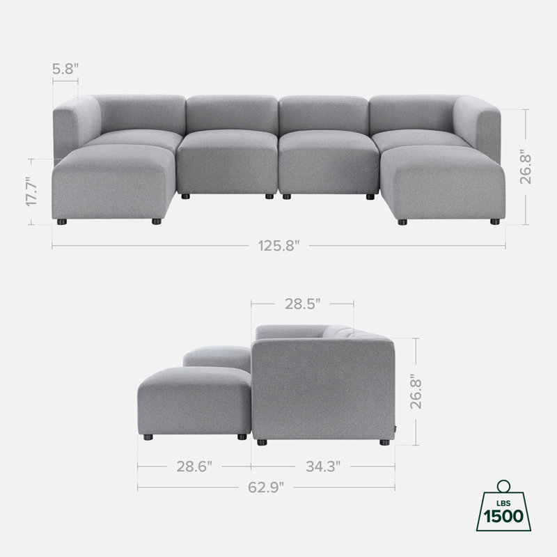 Luca 6 - Piece Upholstered Sectional, Gray Polyester