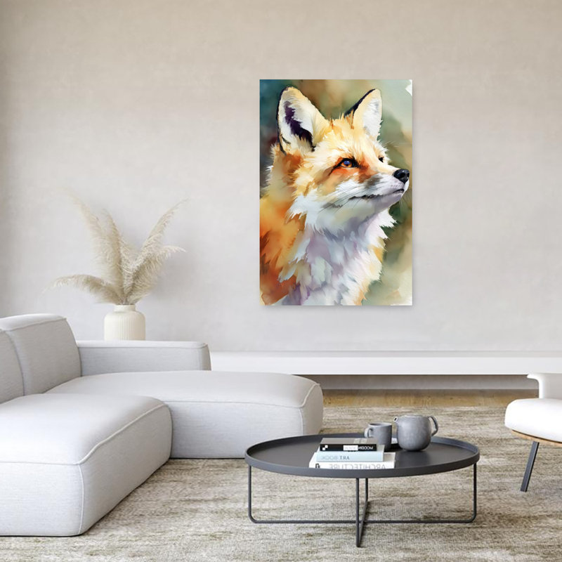 Aquarelle vibrante, renard, sérénité, forêt de renard contemporaine, art mural, 60" H x 40" W