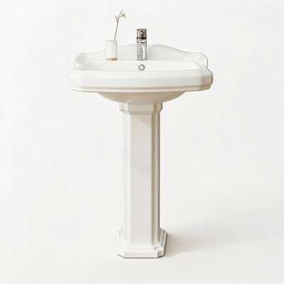 23 in L x 19 in W Rectangular Pedestal Sink White Ceramic Pedestal Bathroom Sink with 1 Faucet Holes with Overflow for Small Bathroom Modern Design