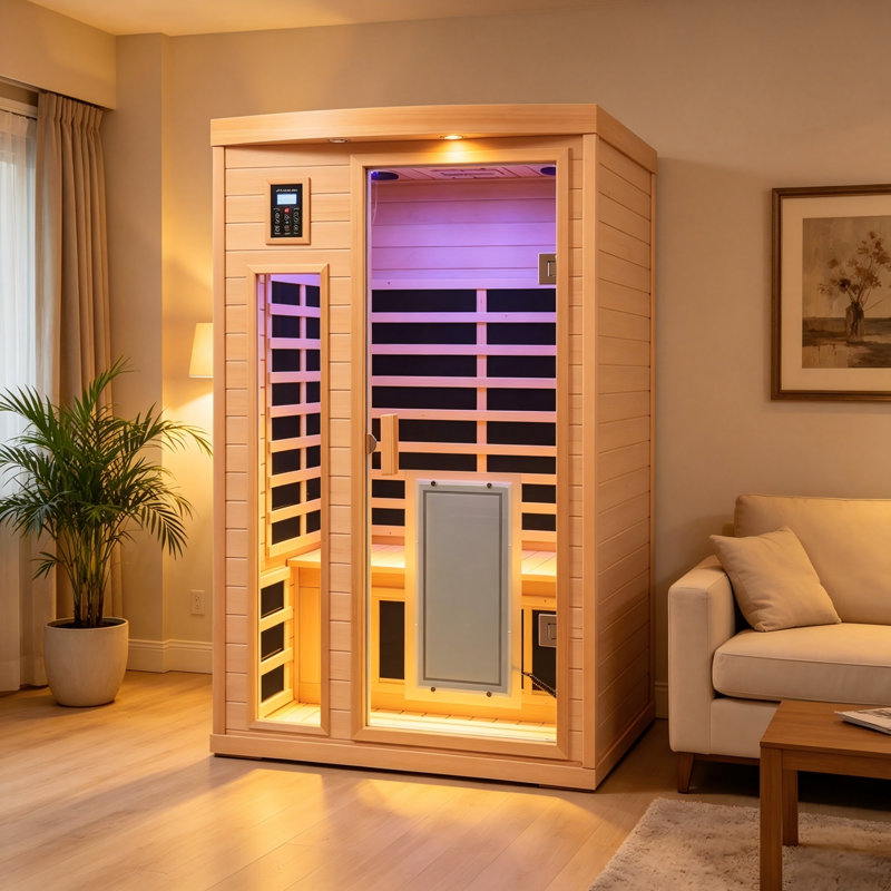 2‑person Hemlock Wood Far‑infrared Indoor Sauna Room With Heating Plate On Glass Door