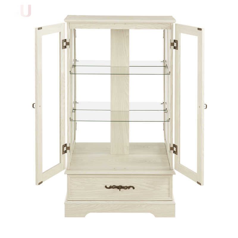 Vitrine lumineuse en verre avec tablettes réglables - Présentoir élégant à 2 portes et tiroir intégré, ampoule incluse, Blanc
