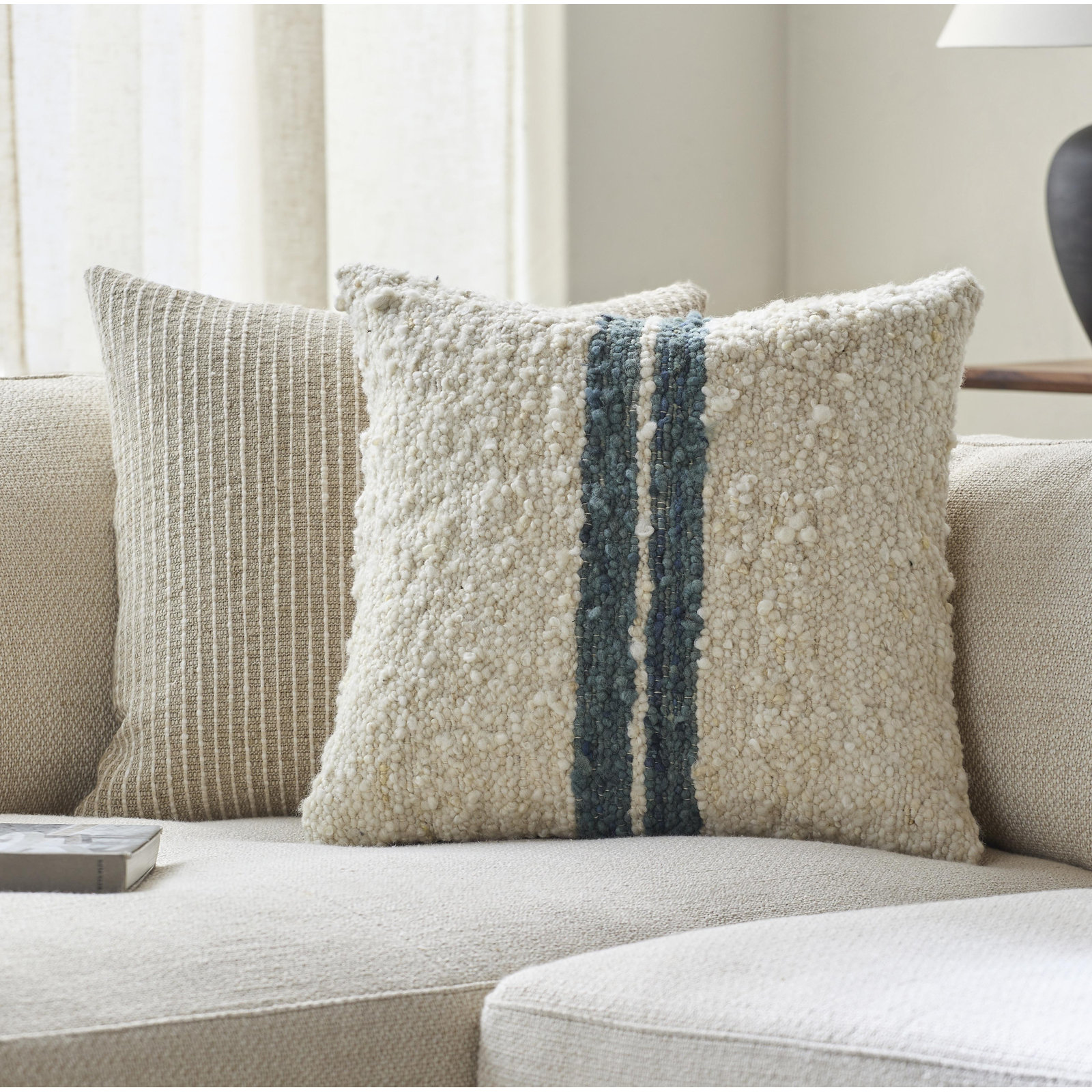 Alivia Striped Throw Pillow, Deep Teal, Polyester/Polyfill, 20" x 20"