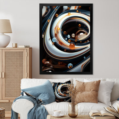 Fluidité, bonheur, art liquide, tourbillon blanc doré - formes abstraites, art mural, salon