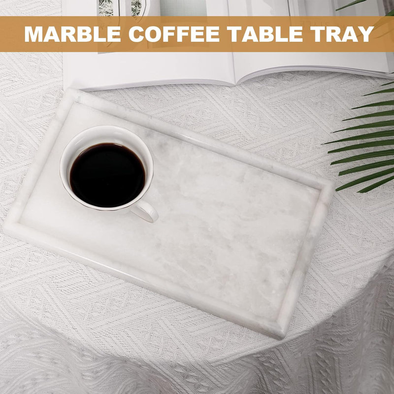 African Natural Marble Tray, 12"X7" Coffee Table Vanity/Decorative Tray For Jewerly, Watch, Perfume Candle Tray For Bedroom/Bathroom/Kitchen Countertop