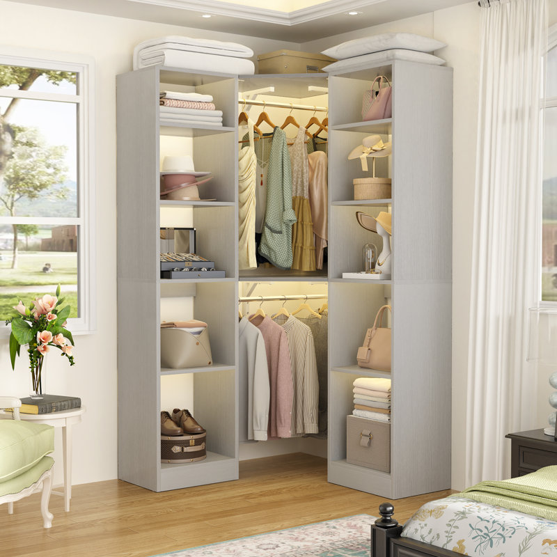 Système d'organisation 39 po x 39 po avec 12 tablettes et 2 tringles de suspension, Gris