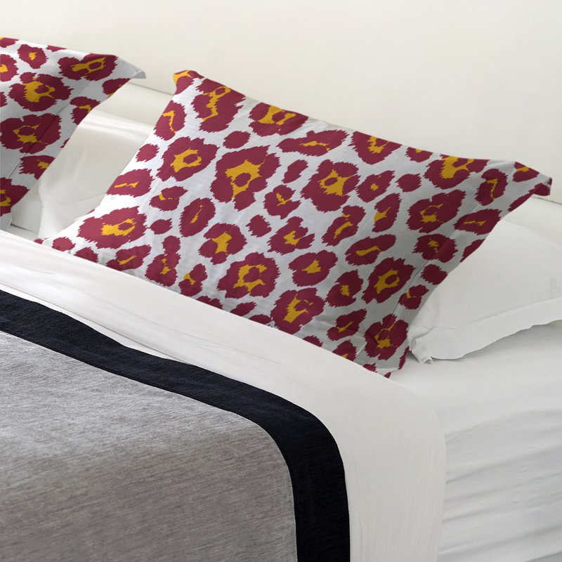 Taie décorative à imprimé léopard de l’Arizona, polyester, Standard, Blanc / rouge / jaune