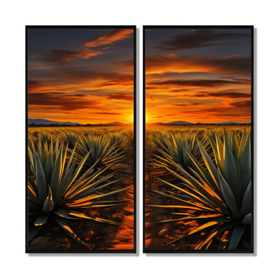 «Orange teint», art mexicain vert Téquila Sunrise - art mexicain encadré, ensemble d'art mural orange