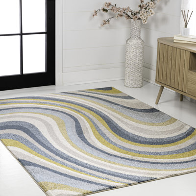 Albarado Abstract Swirl Blue/Mustard/Grey Rug