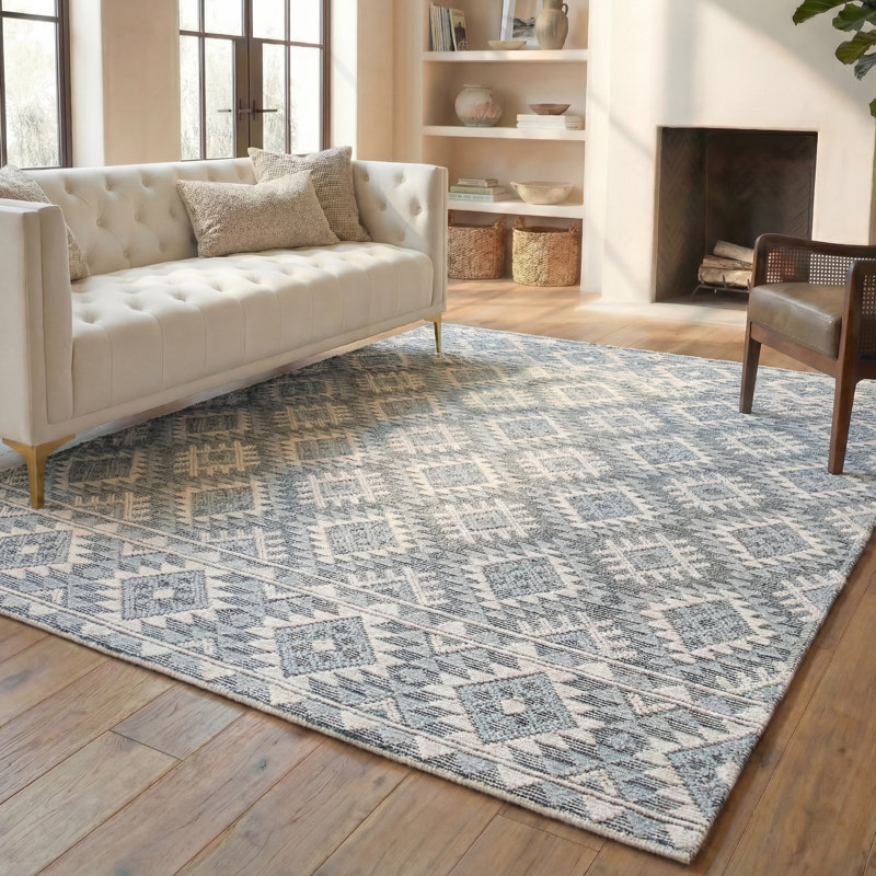 Tapis gris en laine et en coton tissé à la main Seibel Natura, Rectangulaire 8 pi x 10 pi