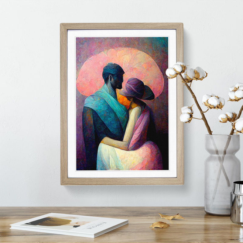 Man and Woman Abstract - Framed Print, 46cm H x 34cm W x 2cm D, Oak Framed