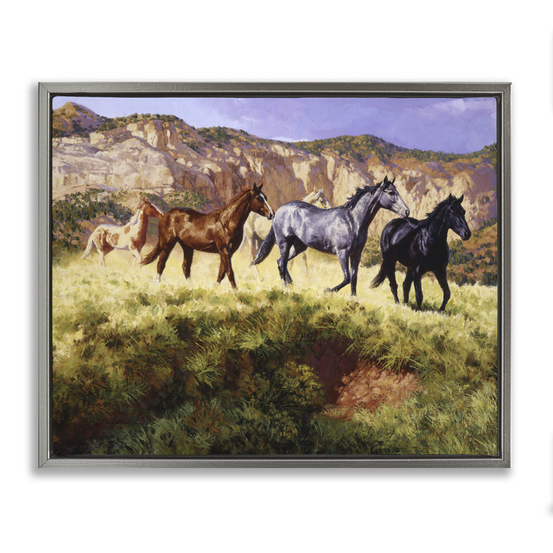 «Mixed Horses & Desert Mountains», art mural encadré flottant par Claire Goldrick, H 17 po x l 21 po