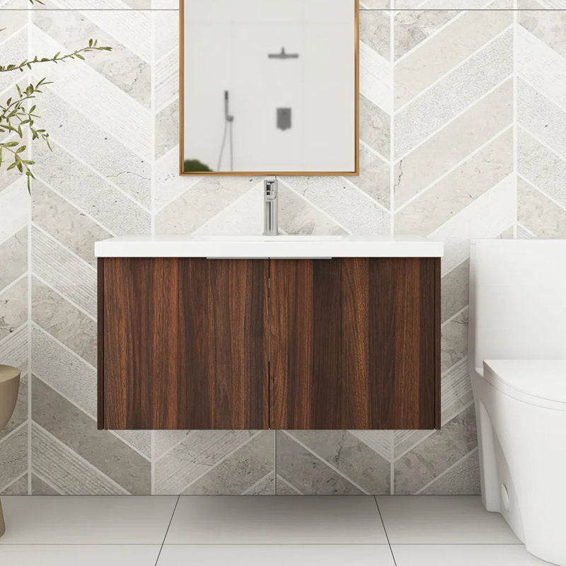 Ensemble de meuble-lavabo simple mural 36 po Zoma, Noyer de Californie
