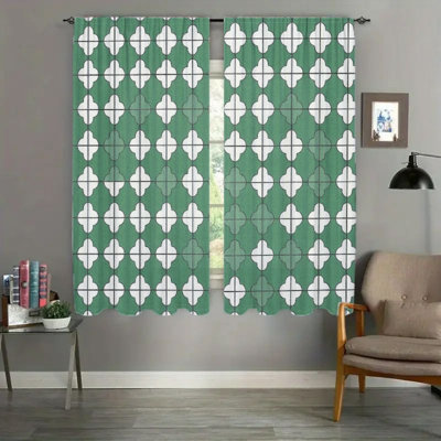 2 pièces rideaux géométriques en treillis géométrique, motif abstrait bohème chic pour le salon chambre à coucher, passe-tringle de cuisine, panneaux de traitement de campagne moderne filtrant la lumière, décoration intérieure