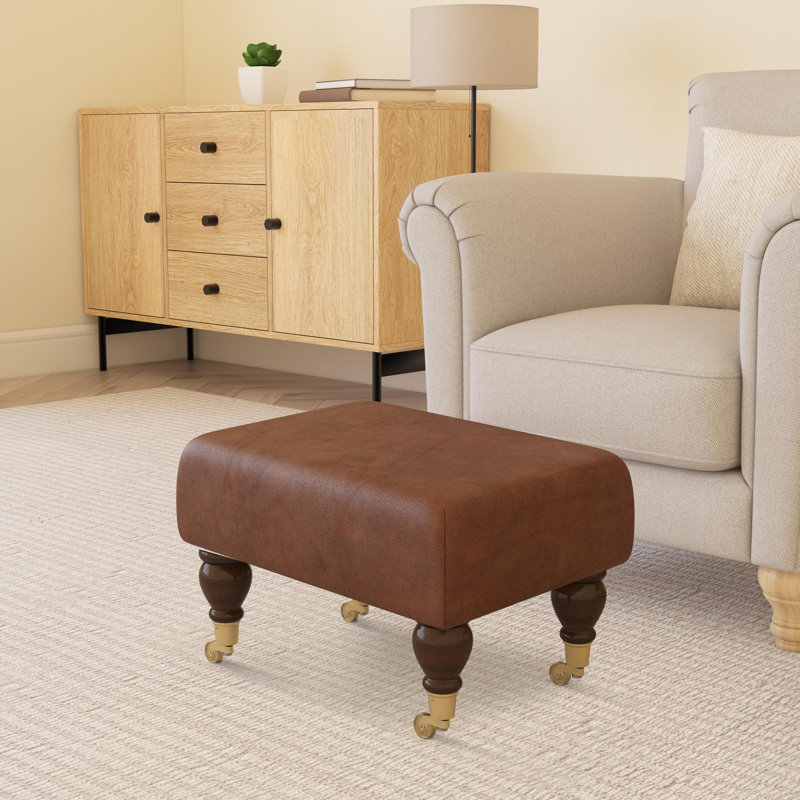 Collado Wood Caster Leg, Mahogany, Rust Brown, Italian Leather