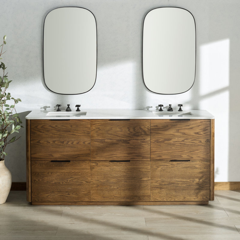 72" Double Sink Gabrietta Vanity, Medium Oak