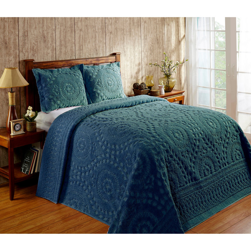Rio 100% Cotton Chenille Tufted Bedspread, Traditional Medallion Design, Soft Breathable All-Season Machine Washable Coverlet, OEKO-TEX Certified, Full/Double Size, Teal