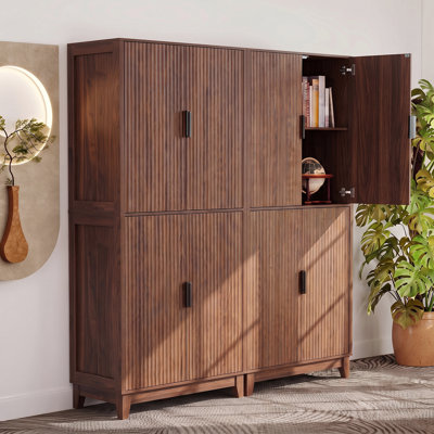 71" Tall Wooden Pantry Cabinet with Adjustable Shelves and 4 Doors – Freestanding Kitchen Storage Cabinet for Dining Room, Living Room, Bathroom