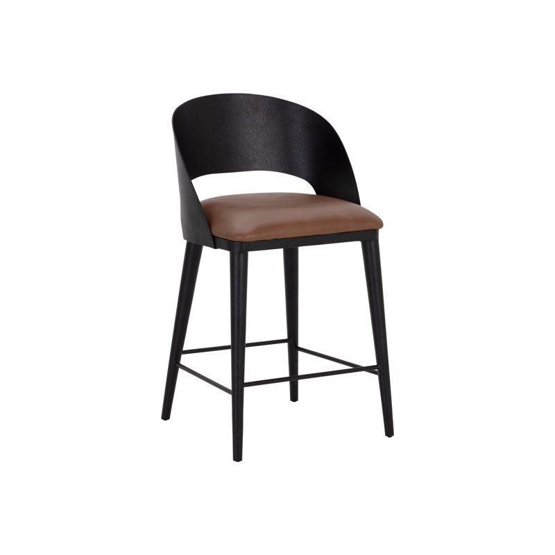 Dezirae Counter Stool - Black - Cognac Leather, Counter Stool (26" Seat Height), Black/Cognac