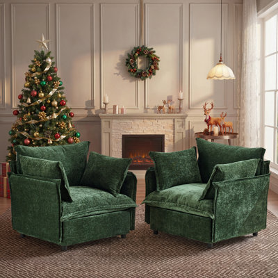 Chenille Upholstered Skirted Arm Chair Accent Chair  With Thin Arms For Living Room