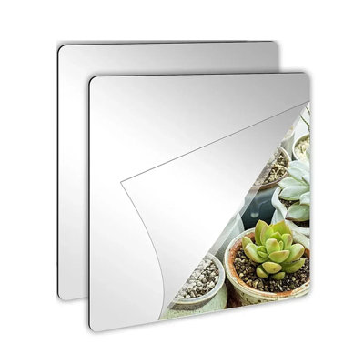 Ensemble de 4 miroirs auto-adhésifs en acrylique, tuiles de miroir 7,87 x 7,87 pouces, feuilles de miroir flexibles en plastique, autocollants muraux (style à coins arrondis)