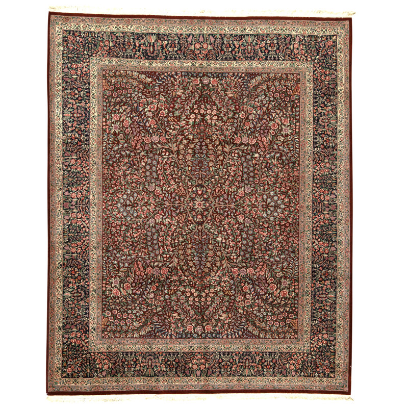 Tapis bleu marine et vin de haute qualité noué à la main